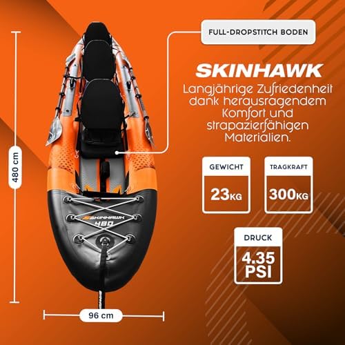SKINHAWK Exclusiv Orange kajak zestaw 480 – ponton – 480 x 96 cm – 3-osobowy kajak